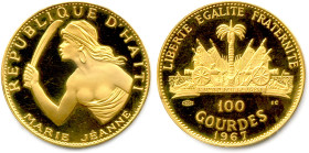 HAÏTI RÉPUBLIQUE 
100 Gourdes d'or (Marie Jeanne) 1967. (19,80 g) ♦ Fr 3 
Flan bruni. Superbe. 

Estimate: EUR 600 - 650