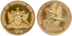 TRINIDAD ET TOBAGO RÉPUBLIQUE 
100 Dollars d'or pâle (Deux ibis) 1976. (6,44 g) ♦ Fr 1 
Superbe. 

Estimate: EUR 150 - 180