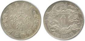 CHINE - PEI YANG
Dollar d'argent an 3 (1911) Tientsin Mint. Hsuan-t’ung (Xuantong [Puyi]). (26,95 g) ♦ Kann 227 ; KM 31
Rare. Très beau.

Estimate...