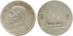CHINE RÉPUBLIQUE 1912-1949
Dollar d'argent Sun Yat Sen. (26,66 g) ♦ KM 345 
T.B. 

Estimate: EUR 50 - 60