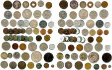 PAYS d'ASIE 
Lot de 55 monnaies en argent, nickel, alu et divers métaux : 
Cie des Indes anglaises, Jaipur, Inde Gandhi, Népal, Tibet, Bhutan, Ceyla...