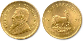 AFRIQUE DU SUD 1960-
Krugerrand or 1971. Buste du Président Kruger. (33,94g) ♦ Fr B1 
Superbe. 

Estimate: EUR 1000 - 1200