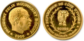 CÔTE D'IVOIRE 1966-
50 Francs or 1966. Felix Houphouet Boigny. (16,01 g) ♦ Fr 2 
Flan bruni. Trace de manipulation. Superbe. 

Estimate: EUR 600 -...