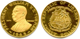LIBÉRIA 1847-
Thirty (30) Dollars or 1965. William Tubman. (15,05 g) ♦ Fr 4
Flan bruni. Trace de manipulation. Superbe. 

Estimate: EUR 600 - 650...