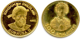 SWAZILAND 1975-
100 Emal Angeni or 1975. Sobhuza II. 75e anniversaire. (8,64 g) ♦ Fr 6 
Flan bruni. Trace de manipulation. Superbe. 

Estimate: EU...