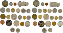Lot de 25 pièces de pays d'Afrique en argent, nickel, alu et divers métaux : 
Algérie, Maroc, Sierra Léone, Libéria, Tunisie. 
B. Beaux. T.B. Très b...