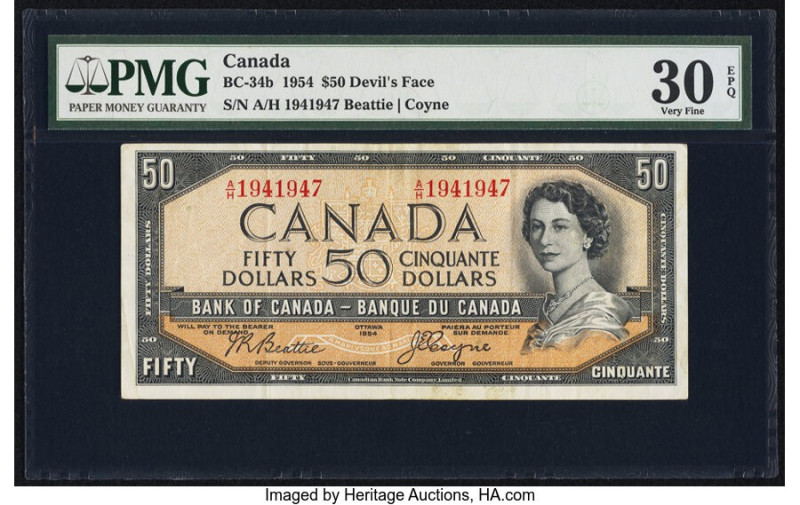 Canada Bank of Canada $50 1954 BC-34b "Devil's Face" PMG Very Fine 30 EPQ. 

HID...