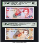 Cayman Islands Currency Board 10; 25 Dollars 1996 Pick 18CS3; 19CS3 Two Collector Series Specimen PMG Gem Uncirculated 66 EPQ; Superb Gem Unc 67 EPQ. ...