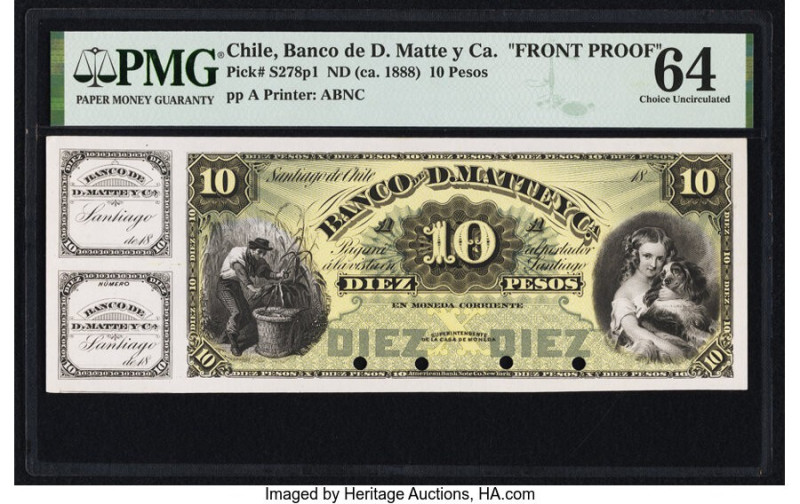 Chile Banco de D. Matte y Ca. 10 Pesos ND (ca. 1888) Pick S278p1 Front Proof PMG...