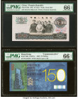 China People's Bank of China 10 Yuan 1965 Pick 879b PMG Gem Uncirculated 66 EPQ; Hong Kong Standard Chartered Bank 150 Dollars 1.1.2009 Pick 296a KNB4...