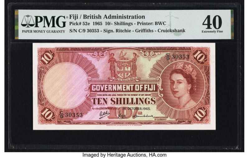 Fiji Government of Fiji 10 Shillings 1.10.1965 Pick 52e PMG Extremely Fine 40. 
...
