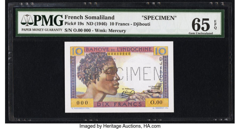 French Somaliland Banque de l'Indochine, Djibouti 10 Francs ND (1946) Pick 19s S...
