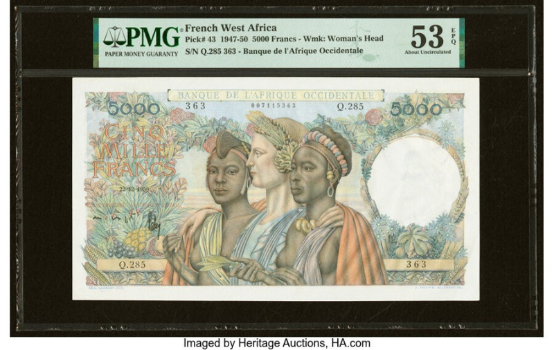 French West Africa Banque de l'Afrique Occidentale 5000 Francs 22.12.1950 Pick 4...