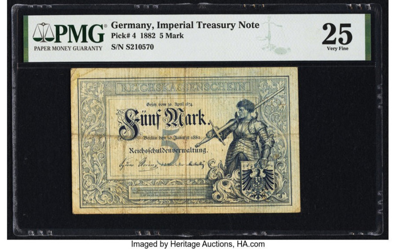 Germany Imperial Treasury Note 5 Mark 10.1.1882 Pick 4 PMG Very Fine 25. 

HID09...