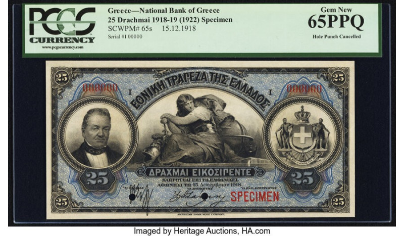 Greece National Bank of Greece 25 Drachmai 15.12.1918 Pick 65s Specimen PCGS Gem...