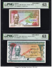 Guinea Banque Centrale de la Republique de Guinee 50; 1000 Francs 1.3.1960 Pick 12s; 15s Two Specimen PMG Choice Uncirculated 63 (2). Previous mountin...