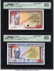Guinea Banque Centrale de la Republique de Guinee 100; 500 Francs 1.3.1960 Pick 13s; 14s Two Specimen PMG Choice Uncirculated 63 (2). Previous mountin...