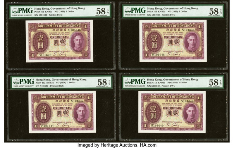 Hong Kong Government of Hong Kong 1 Dollar ND (1936) Pick 312 KNB2a Four Consecu...