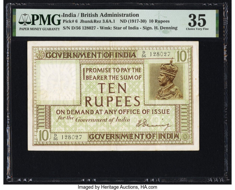 India Government of India 10 Rupees ND (1917-30) Pick 6 Jhun3.6A.1 PMG Choice Ve...
