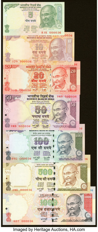 India Matching Serial Number 36 Set of 7 Examples Crisp Uncirculated. 

HID09801...