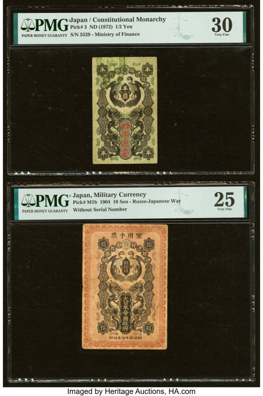 Japan Ministry of Finance 1/2 Yen; 10 Sen ND (1872); 1904 Pick 3; M1b Two Exampl...