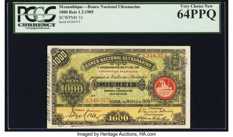 Mozambique Banco Nacional Ultramarino 1000 Reis 1.3.1909 Pick 33 PCGS Very Choic...