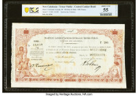 New Caledonia Tresor Public, Central Cashier Draft 200 Francs 26.2.1876 Pick UNL PCGS Banknote About UNC 55 Details. Stains and edge tear noted. 

HID...
