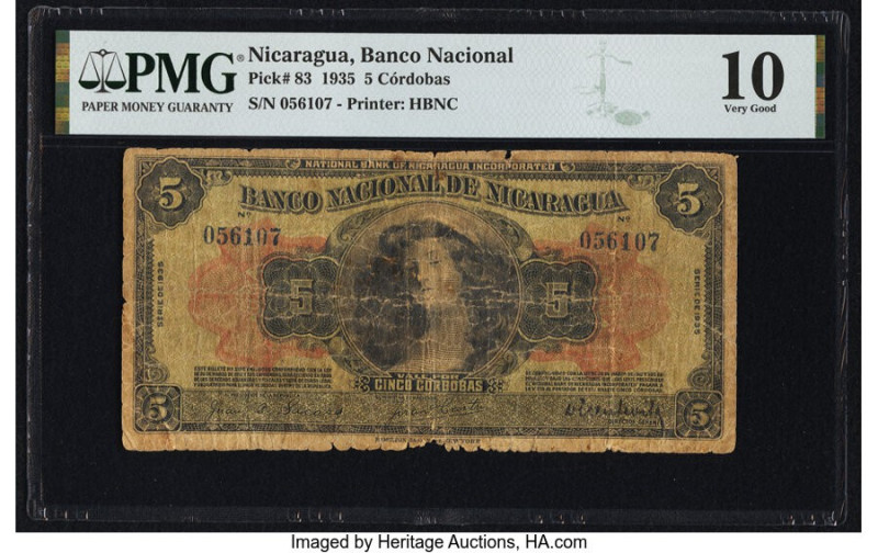 Nicaragua Banco Nacional 5 Cordobas 1935 Pick 83 PMG Very Good 10. 

HID09801242...