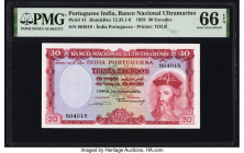 Portuguese India Banco Nacional Ultramarino 30 Escudos 2.1.1959 Pick 41 Jhunjhunwalla-Razack 12.35.1-6 PMG Gem Uncirculated 66 EPQ. 

HID09801242017

...