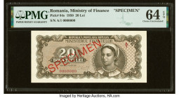 Romania Ministry of Finance 20 Lei 15.6.1950 Pick 84s Specimen PMG Choice Uncirculated 64 EPQ. 

HID09801242017

© 2022 Heritage Auctions | All Rights...
