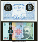 Romania Banca Nationala 100; 20 Lei 1.12.2019; 2021 Pick 125; UNL Two Commemorative Examples with Commemorative Folders Crisp Uncirculated. 

HID09801...