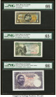 Spain Banco de Espana 1; 5; 25 Pesetas 4.9.1940; 15.6.1945; 22.7.1954 Pick 122a; 129a; 147a Three Examples PMG Gem Uncirculated 66 EPQ (2); Gem Uncirc...