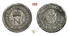 ASSEDIO INGLESE A CATTARO 1813 moneta di necessità da 5 Franchi D/ Grande N coronata; ai lati due granate esplodenti R/ Trofeo di armi tra due rami di...