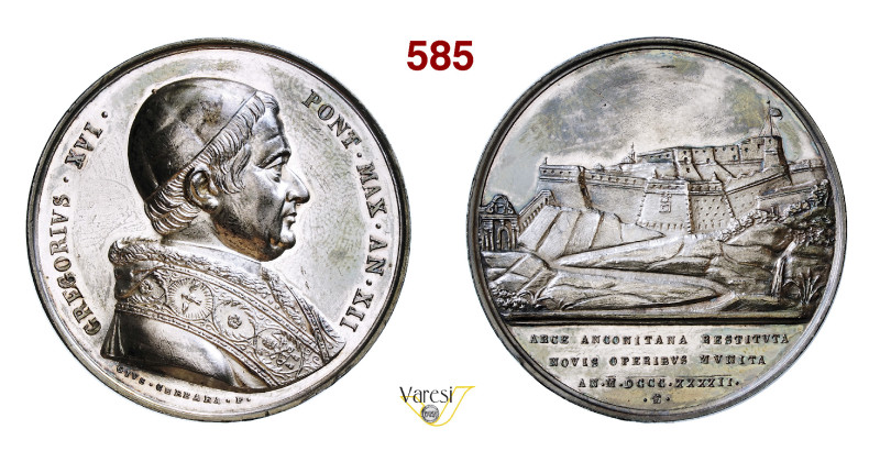 GREGORIO XVI (1831-1846) A. XII, 1842 Ag mm 43 • Hairlines e segnettil al D/ SPL...