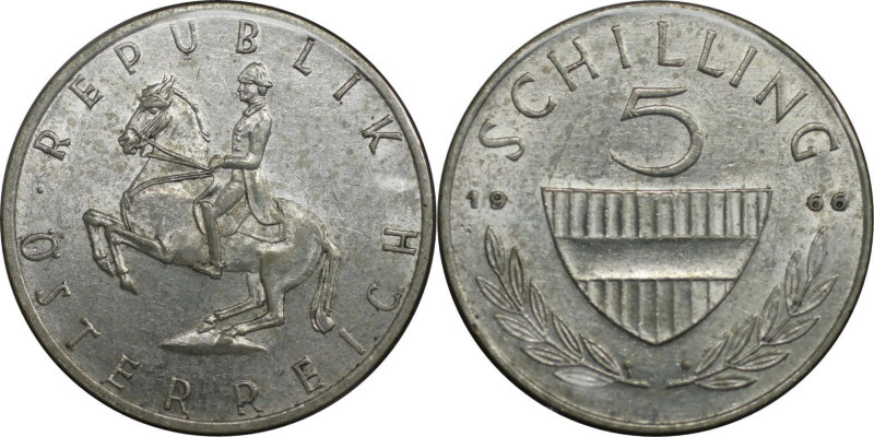 RDR – Habsburg – Österreich, REPUBLIK ÖSTERREICH. 5 Schilling 1966. 5,2 g. 0.640...