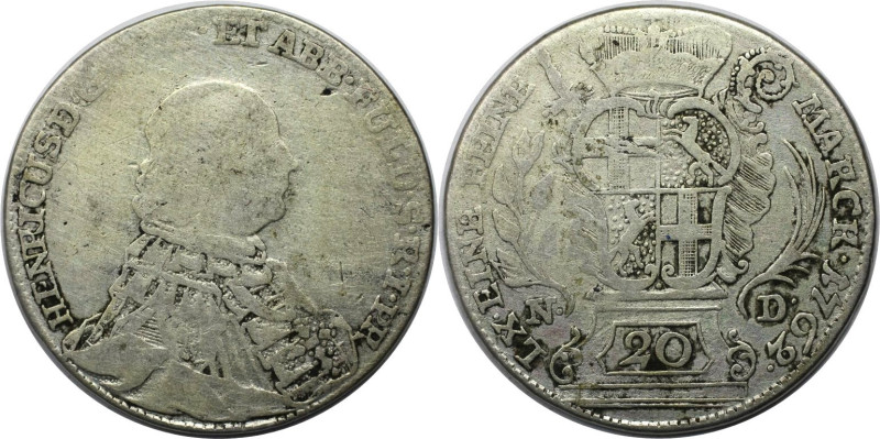 Altdeutsche Münzen und Medaillen, FULDA. Heinrich VIII. 20 Kreuzer 1762 ND. Silb...