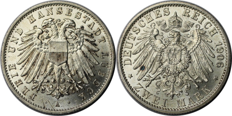 Deutsche Münzen und Medaillen ab 1871, REICHSSILBERMÜNZEN, Lübeck. 2 Mark 1906 A...