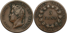 Europäische Münzen und Medaillen, Frankreich / France. Louis Philippe I. (1830-1848). 5 Centimes 1841 A. Bronze. KM 12. Sehr schön+