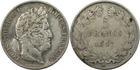 Europäische Münzen und Medaillen, Frankreich / France. Louis Philippe (1830-1848). 5 Francs 1847 A. Silber. KM 749.1. Sehr schön