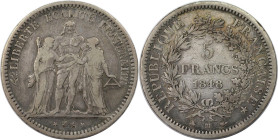 Europäische Münzen und Medaillen, Frankreich / France. Herkulesgruppe. 5 Francs 1848 BB. Silber. KM 756.2. Schön-sehr schön