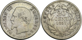 Europäische Münzen und Medaillen, Frankreich / France. Napoleon III. (1852-1870). 20 Centimes 1857 A. Silber. KM 778.1. Schön+