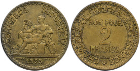 Europäische Münzen und Medaillen, Frankreich / France. Dritte Republik (1870-1940). 2 Francs 1925. Aluminium-Bronze. KM 877. Fast Stempelglanz