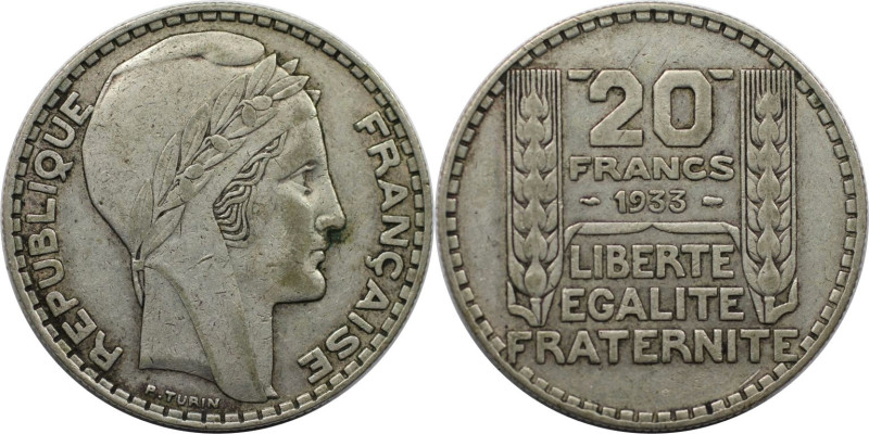 Europäische Münzen und Medaillen, Frankreich / France. 20 Francs 1933. Silber. K...