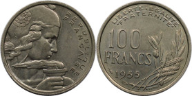 Europäische Münzen und Medaillen, Frankreich / France. 100 Francs 1955. Kupfer-Nickel. KM 919.1. Fast Stempelglanz