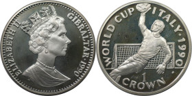 Europäische Münzen und Medaillen, Gibraltar. Weltcup-Fußball. 1 Crown 1990. 28,28 g. 0.925 Silber. 0.84 OZ. KM 35a. Polierte Platte