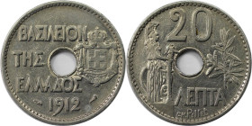 Europäische Münzen und Medaillen, Griechenland / Greece. George I. 20 Lepta 1912. Nickel. KM 64. Vorzüglich-stempelglanz