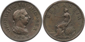 Europäische Münzen und Medaillen, Großbritannien / Vereinigtes Königreich / UK / United Kingdom. George III. (1760-1820). Farthing 1806. Kupfer. KM 66...