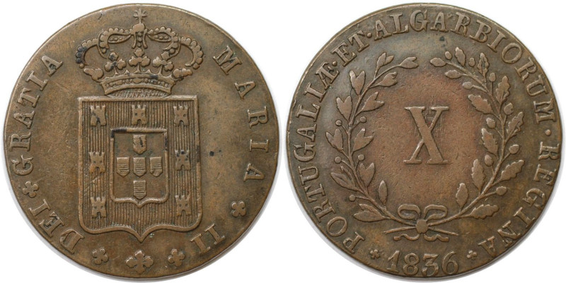 Europäische Münzen und Medaillen, Portugal. Maria II. 10 Reis 1836. Kupfer. KM 4...