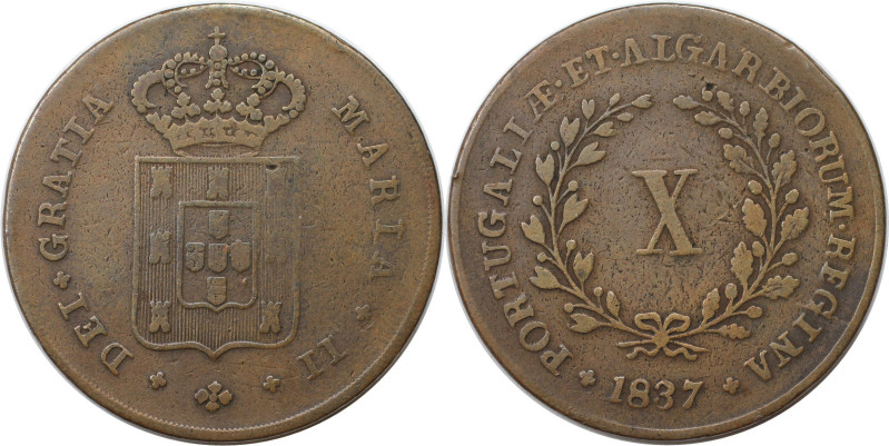 Europäische Münzen und Medaillen, Portugal. Maria II. 10 Reis 1837. Kupfer. KM 4...