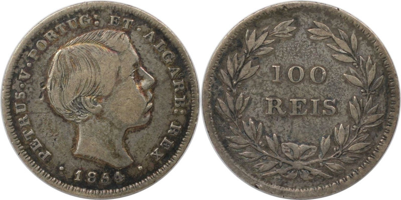 Europäische Münzen und Medaillen, Portugal. Peter V. 100 Reis 1854. Silber. KM 4...